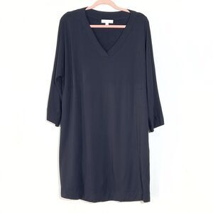 Pure J Jill Tranquility Fleece V Neck Shift Dress Womens Sz L Blue 3/4 Sleeves